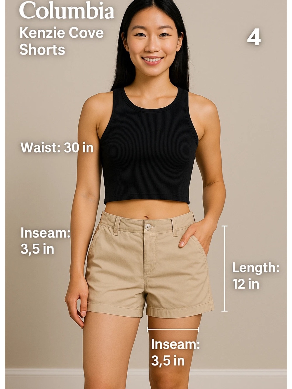 Columbia Women’s Kenzie Cove Shorts Size 4 Khaki Beige Modern Classic Fit NWT
